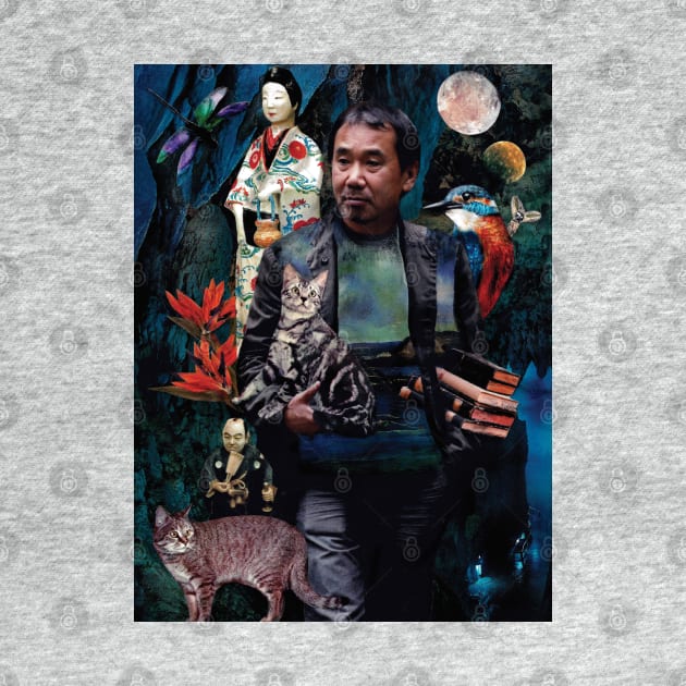 Haruki Murakami 1Q84 Norwegian Wood Cat Japanese Writer by seruniartworks